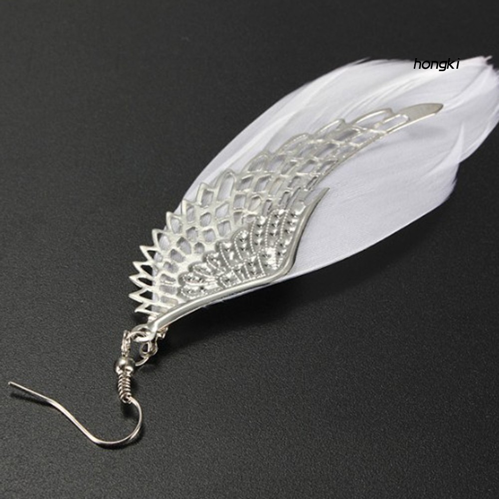 Hoa tai dáng dài mặt hình cánh thiên thần phối lông vũ thời trang dành cho nữ