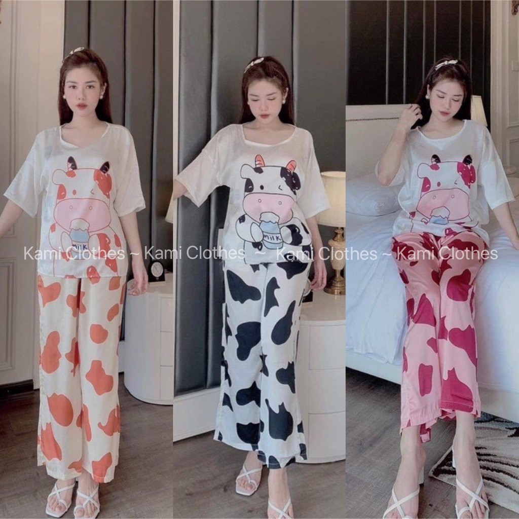 Bộ ngủ nữ hình bò sữa ngắn tay mix quần dài hàng cao cấp, set ngủ nữ - KAMI Clothes | BigBuy360 - bigbuy360.vn