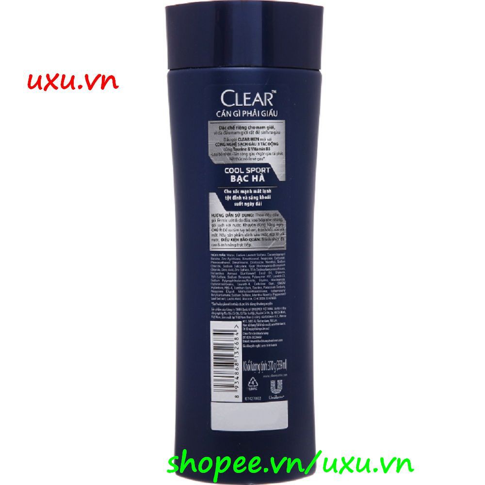 Dầu Gội Đầu 370G Clear Men Cool Sport Sạch Gàu, Bạc Hà, Với uxu.vn Tất Cả Là Chính Hãng.