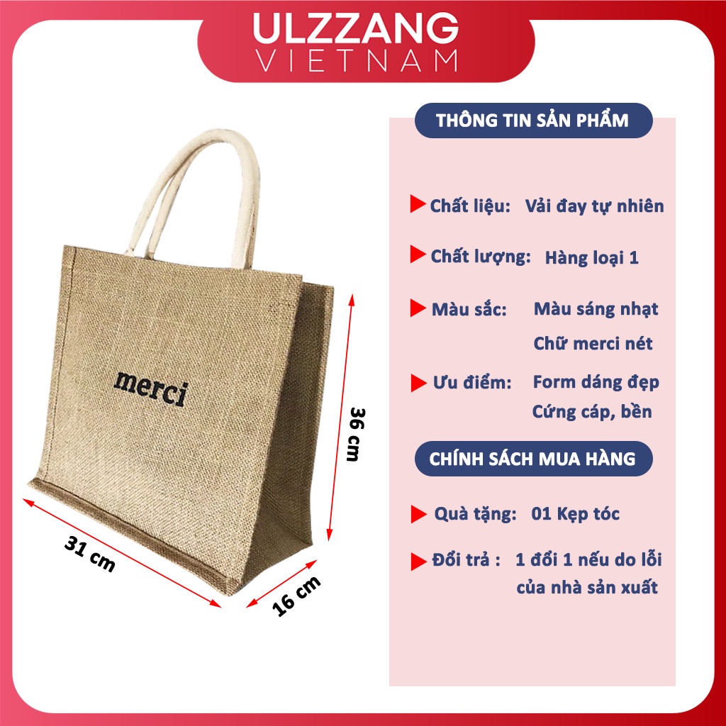 Túi cói đi biển Merci, túi cói du lịch vintage phong cách thời trang Hàn Quốc rẻ đẹp