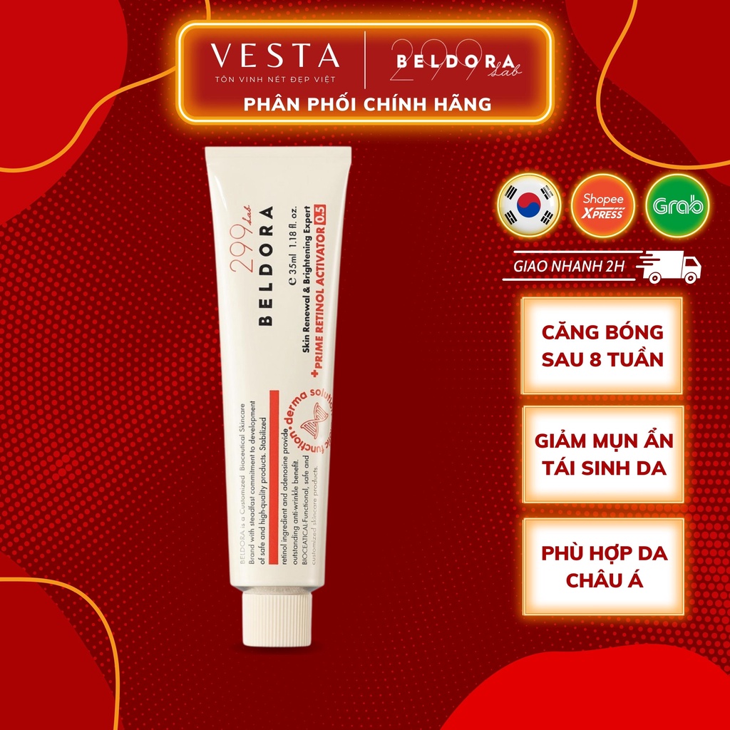 KEM DƯỠNG RETINOL 0.5 PHỦ BÓNG, NGĂN NGỪA MỤN BELDORA 299 PRIME RETINOL ACTIVATOR  35ML