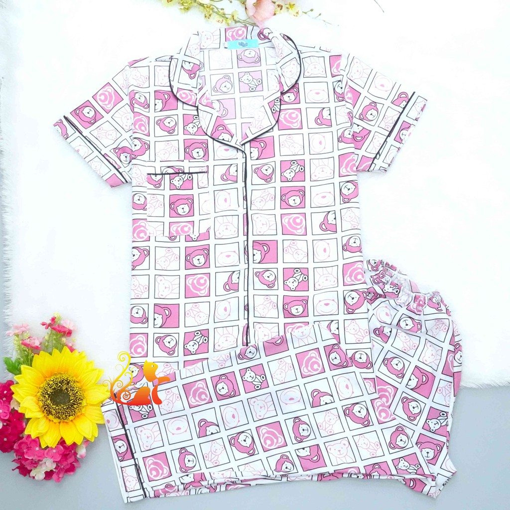 Đồ Mặc Nhà "Gấu ô vuông" Pijama Kate Thái Quần Dài - Dưới 75kg.