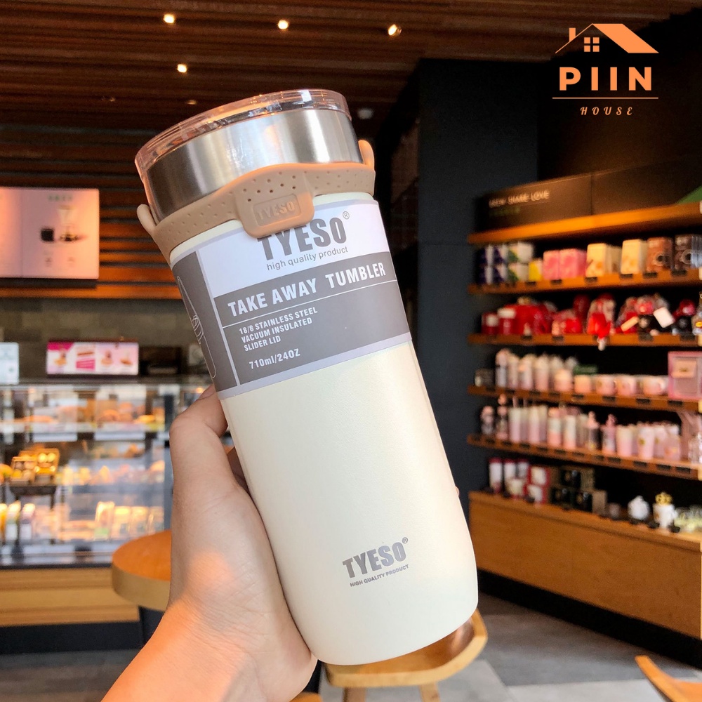 Bình nước giữ nhiệt có quai tặng 2 ống hút,1 cọ rửa và 1 sticker inox 304 màu kem, 550ml/710ml thời gian 6-12 tiếng