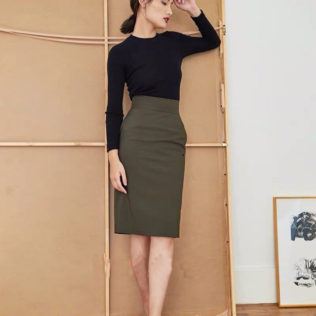 Chân váy dáng suông cạp cao thời trang công sở sành điệu