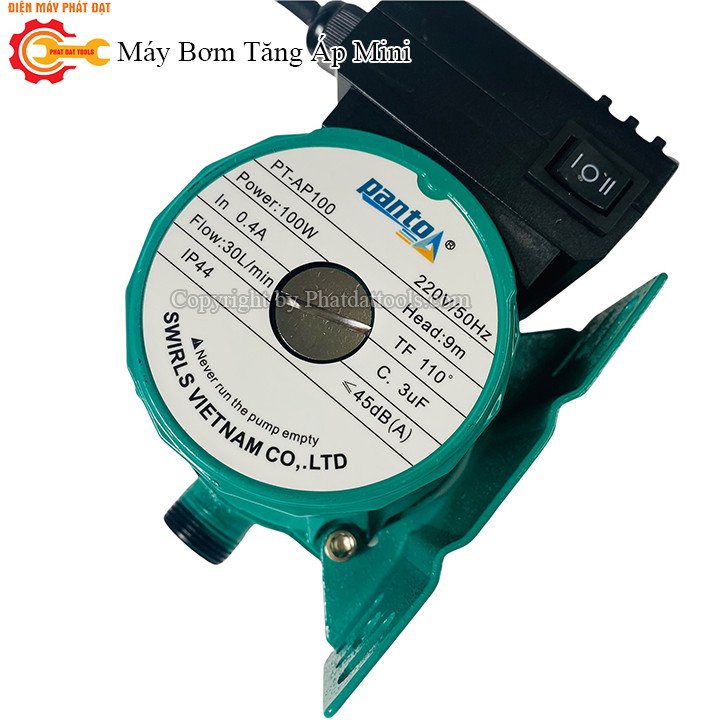 Máy Bơm Tăng Áp Mini  SWIRLS PT-AP100 - Máy Bơm Chịu Nước Nóng - Rơle Từ Siêu Êm - Bảo Hành 6 Tháng