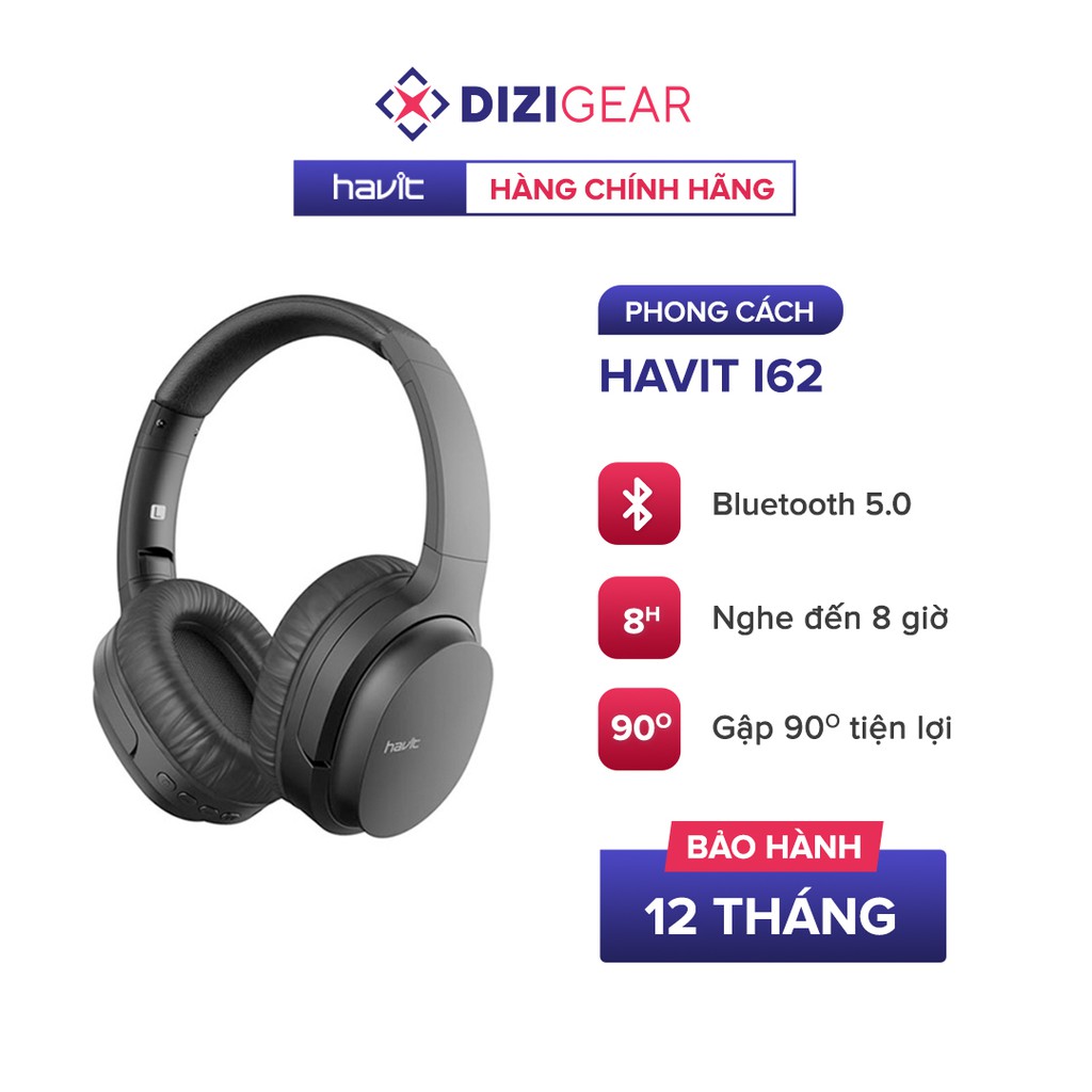 Tai Nghe Bluetooth Headphone HAVIT i62, Driver 40mm, Bluetooth 5.0, Nghe Đến 8H, Gập Gọn 90 - Chính Hãng BH 12 Tháng