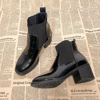 Boot cổ ngắn da bóng phối vải big size 35-42