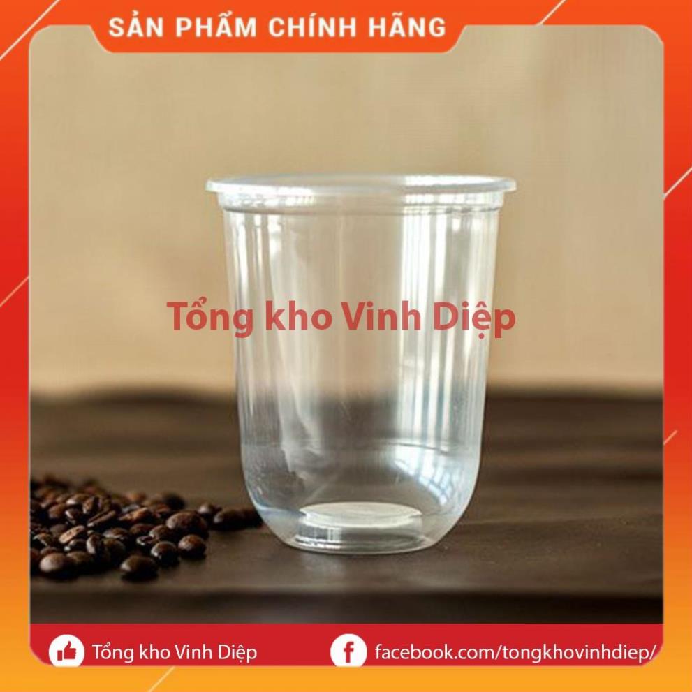 Combo 50 cốc/ly nhựa đáy bầu 360ml 500ml đựng tàu hũ, kem, chè, trà sữa, nước hoa quả, dập được màng, có nắp/không nắp