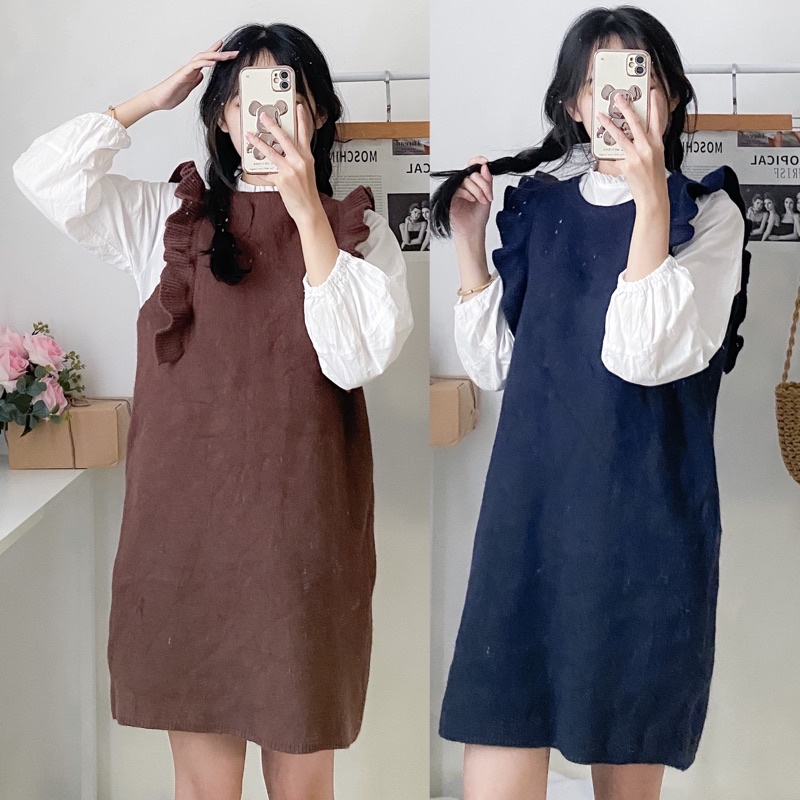 Áo len gile nữ trơn, form rộng vintage 2hand si tuyển - Helia House