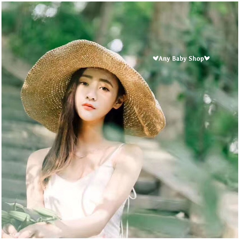 Mũ cói đi chơi, đi biển thắt nơ vành siêu to rộng 2 màu sang chảnh- gấp gọn được (hàng có sẵn) ❣❣