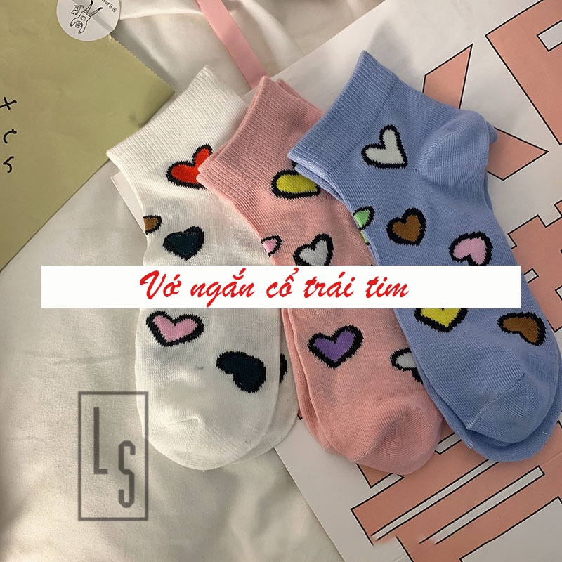 Vớ Cao Cổ Xuất Hàn Họa Tiết Tim Nhiều Màu - Tất Cao Cổ Họa Tiết Trái Tim
