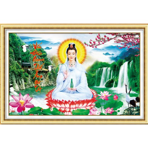 TRANH ĐÍNH ĐÁ PHẬT QUAN ÂM LG1035 (75X50) TRANH CHƯA THÀNH PHẨM
