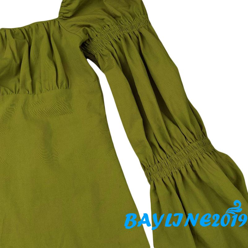 Áo cổ vuông tay dài dáng loe xẻ tà trước màu trơn phong cách xuân thu dành cho phái nữ