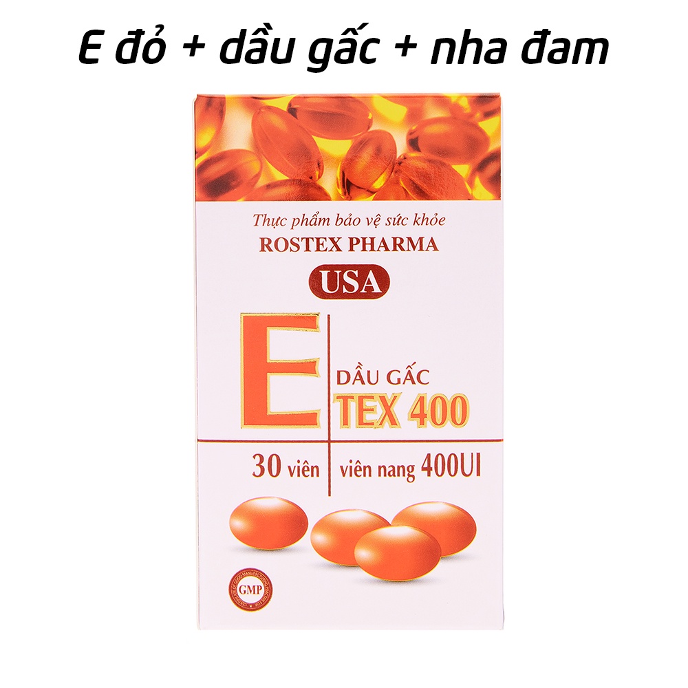 Viên uống đẹp vitamin e đỏ 400 iu, dầu gấc, nha đam HDPHARMA giảm nám sạm da - 30 viên [E Tex 400 Chai]