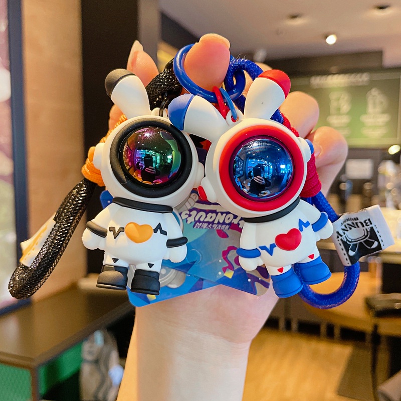 Móc khóa chú thỏ phi hành gia hot trend chất liệu PVC trang trí balo túi xách, quà tặng bạn bè-Ráp