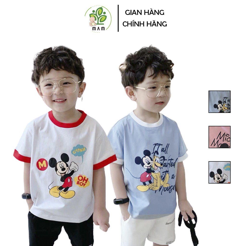 Áo thun cộc tay bé trai và bé gái hình Mickey chất coton mát Mầm Store size từ 6 đến 17 kg