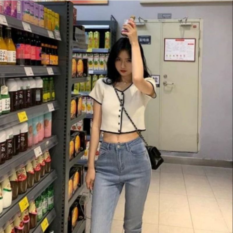 Croptop Tay Ngắn Phối Viền , Áo croptop Nữ 38-55kg