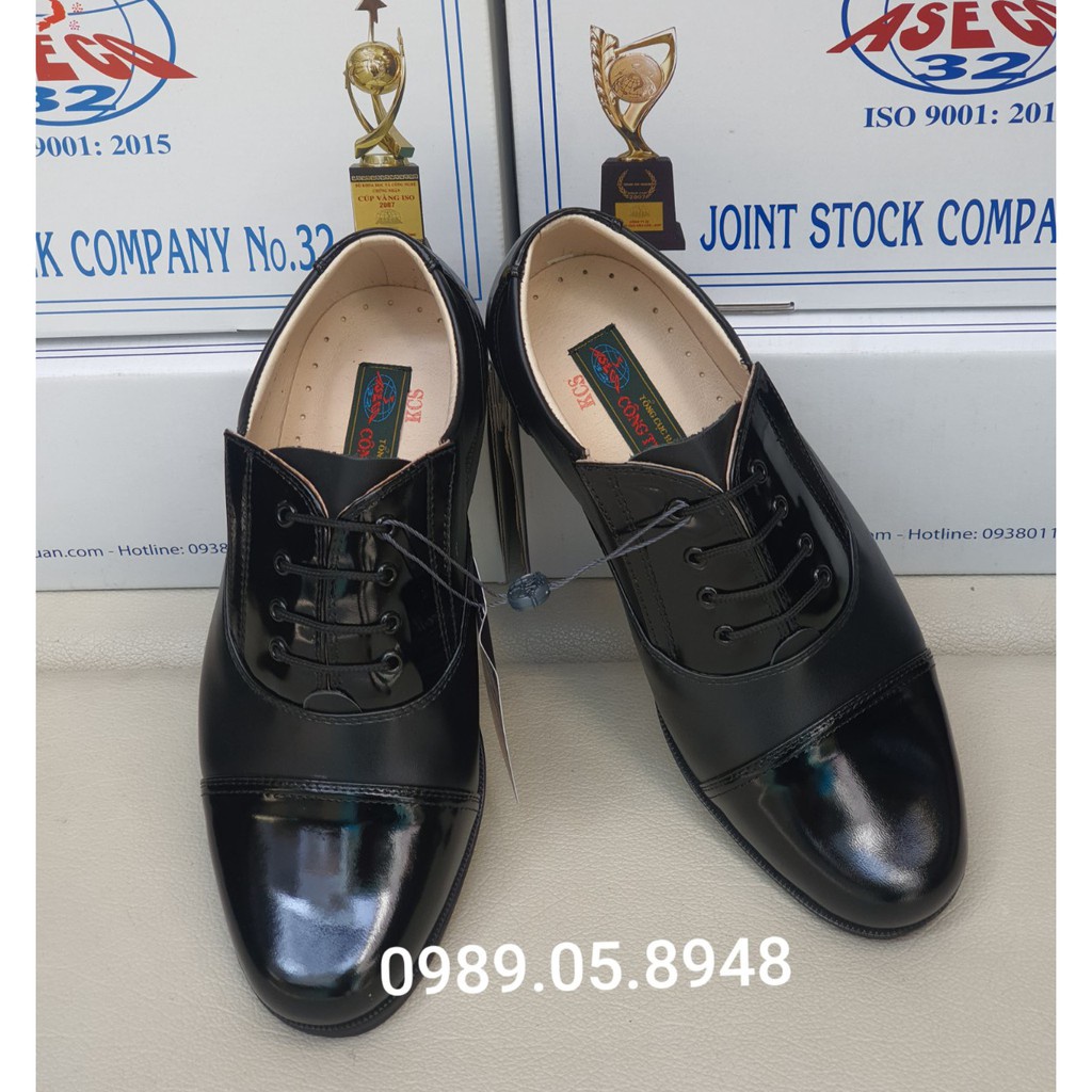 Giày da nam công sở chất liệu da bò có điểm nhấn da bóng - Giày tây nam đế cao su có khâu đế chắc chắn màu đen Mã 28CA
