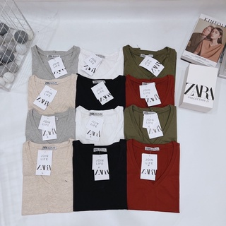 Anu753 - áo phông nữ cộc tay trơn cổ tim zr