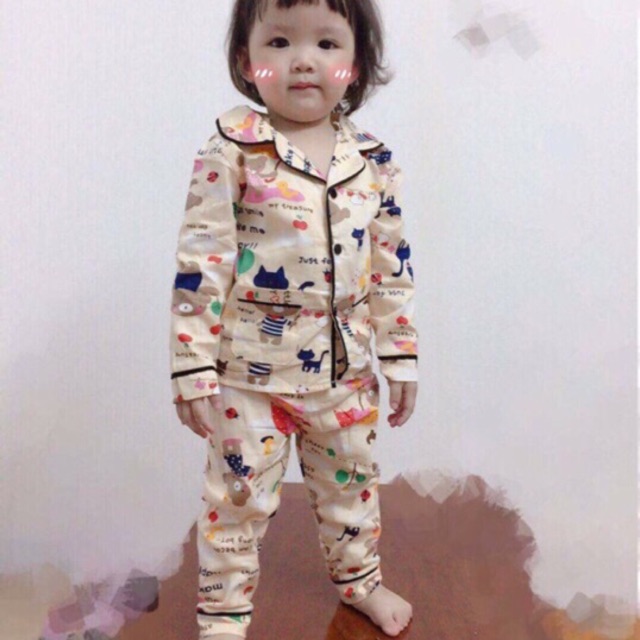 Bộ bijama quần dài áo dài tay cho bé gái nhiều hoạ tiết khác nhau