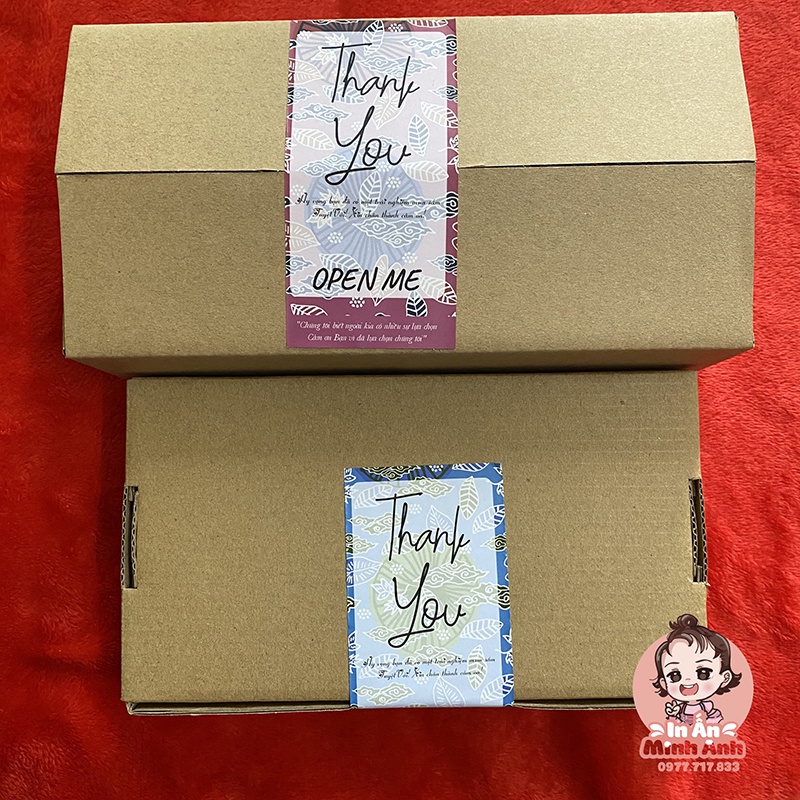 Tem dán sticker thank you, open me, tem niêm phong cute dán vintage trên hộp carton, túi giấy kraft đựng quà DCD01