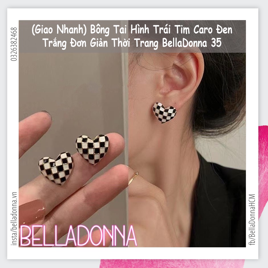 (Giao Nhanh) Bông Tai Hình Trái Tim Caro Đen Trắng Đơn Giản Thời Trang BellaDonna 35