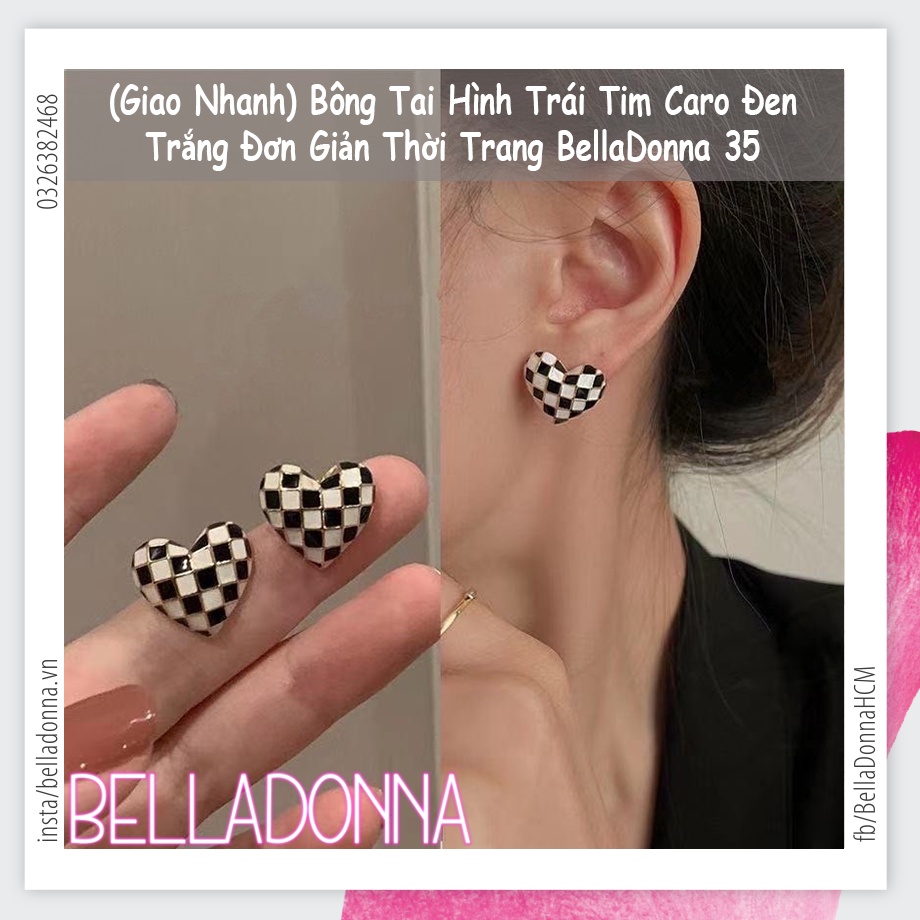  Bông Tai Hình Trái Tim Caro Đen Trắng Đơn Giản Thời Trang BellaDonna 35