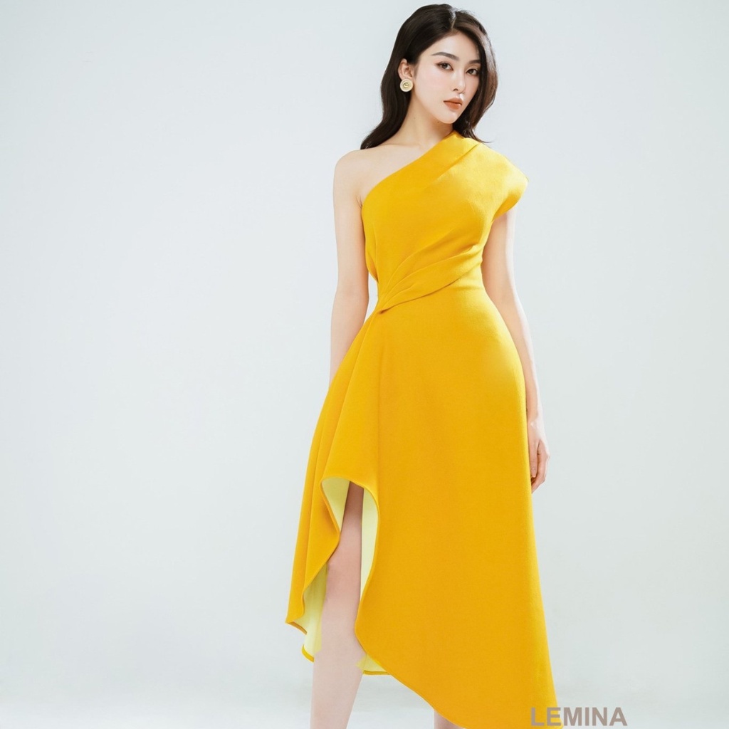 Váy đầm EIRA DRESS, lệch vai,  màu vàng sang trọng đi tiệc  LEMINA