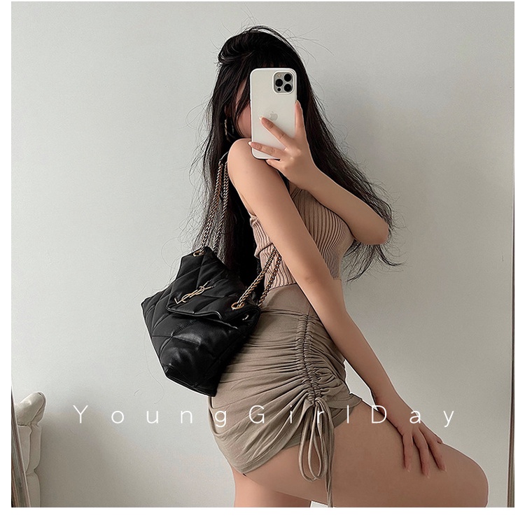 (có ảnh thật)Áo croptop cổ yếm len gân đơn sắc dành cho nữ hàng Quảng Châu