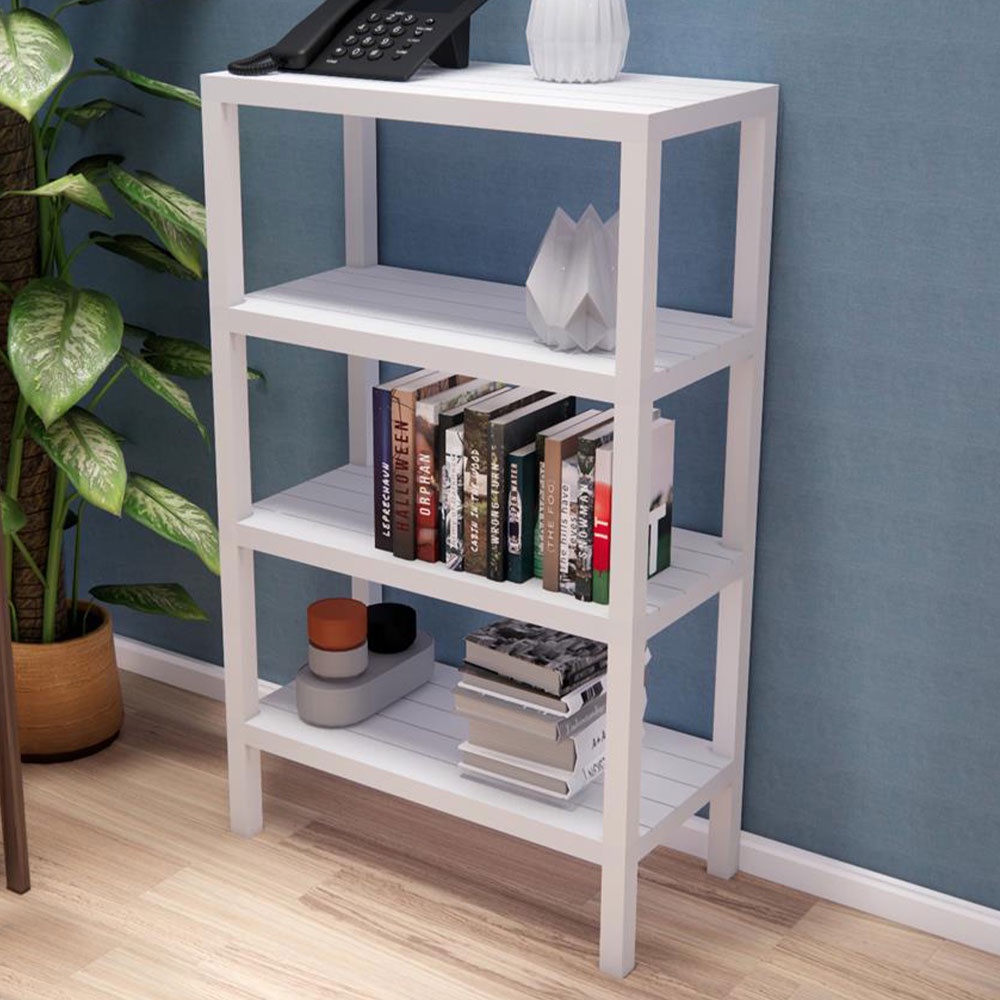 HomeBase STACKO Kệ nhựa 4 tầng có hoa văn giả gạch Thái Lan R60xS30xC100cm màu trắng