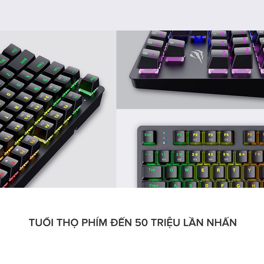 Bàn Phím Cơ Gaming HAVIT KB869L, 87 Keys, 19 Chế Độ RGB, Tuổi Thọ Phím 50.000.000 Lần -  Bảo hành chính hãng 12 tháng