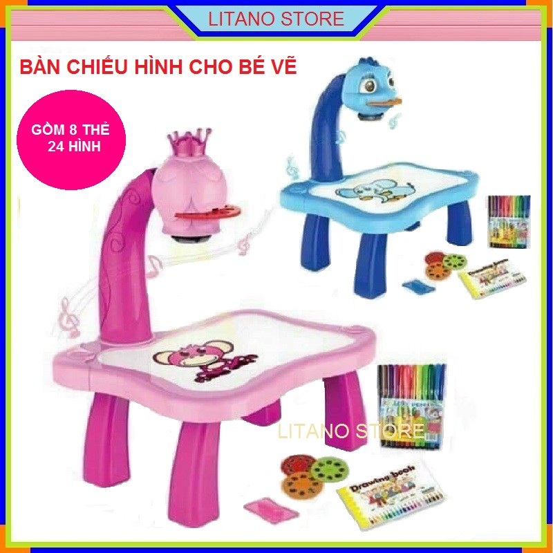 Bàn Vẽ Thông Minh Có Máy Chiếu Hình Ảnh Kèm Tiếng Nhạc Cho Bé Tập Tô Vẽ - Bàn Vẽ Tranh Cho Bé Có Đèn Chiếu Nhạc