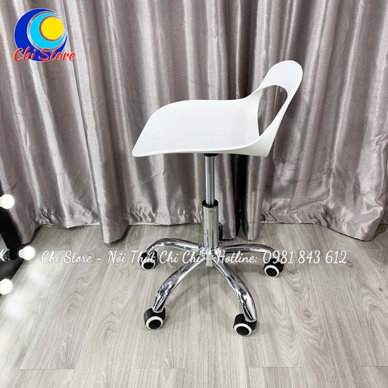 Ghế Xoay Bánh Xe Spa Tựa Lưng, Ghế Trang Điểm, Livestream, Ghế Làm Tóc Xoay 360 Độ Và Điều Chỉnh Độ Cao 45-55cm