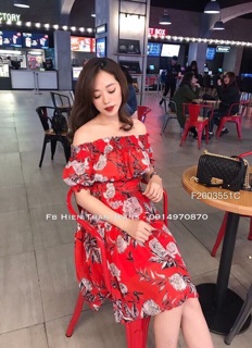Đầm maxi hoa trễ vai