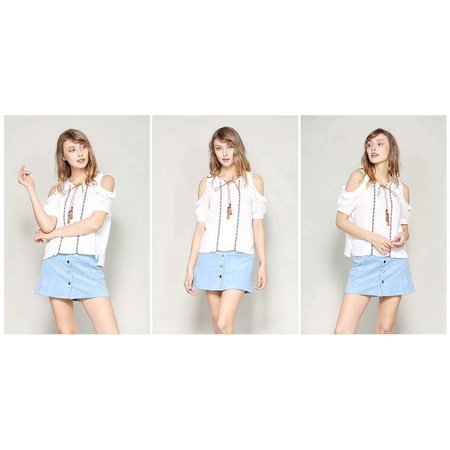 Áo kiểu ngắn tay cổ chữ V cho nữ