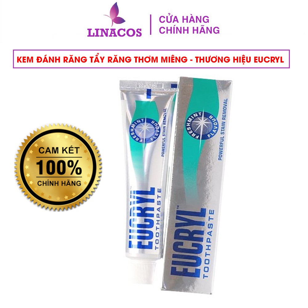 Kem đánh răng, Bột trắng răng Eucryl Toothpowder,  Tẩy trắng răng thơm miệng chính hãng 50g - LINACOS