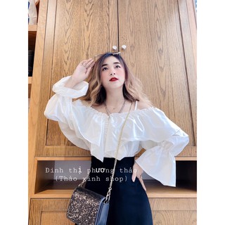 Áo kiểu trắng rớt vai tay bo🌟