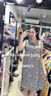 Váy lanh bầu nơ cổ