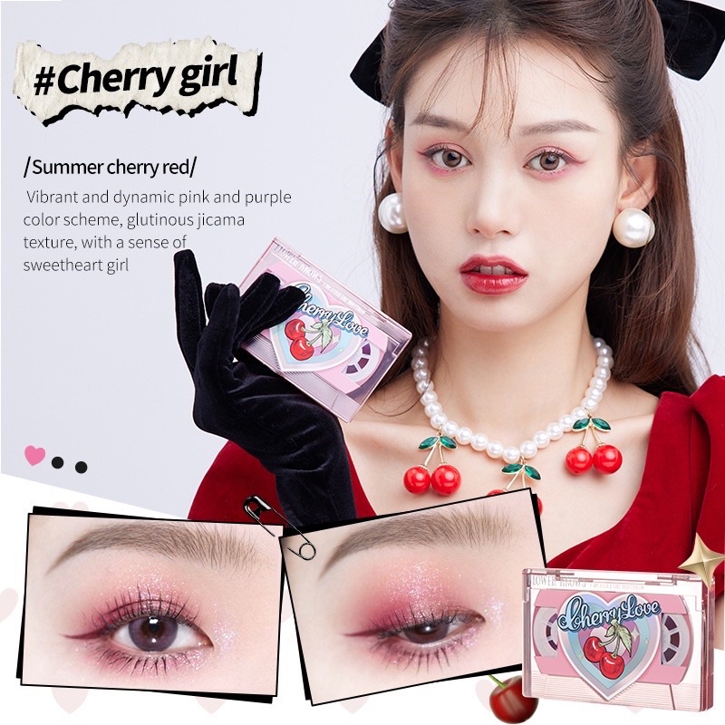Flower Knows Bộ trang điểm phấn mắt , son tint , nhũ mắt phiên bản Cherry Love