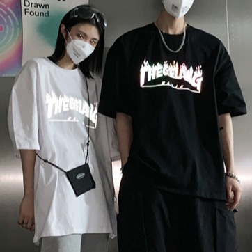 Áo thun tay ngắn in hình ngọn lửa phản quang thời trang cho nam