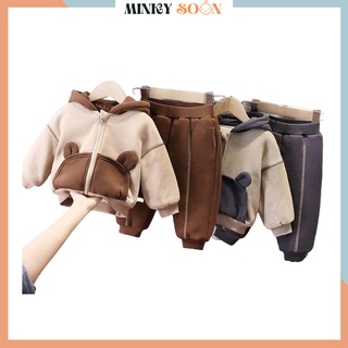 Bộ Dài Tay Nỉ Bông Cho Bé Minky Soon tai gấu cho Bé Trai Và Bé Gái 6-28kg