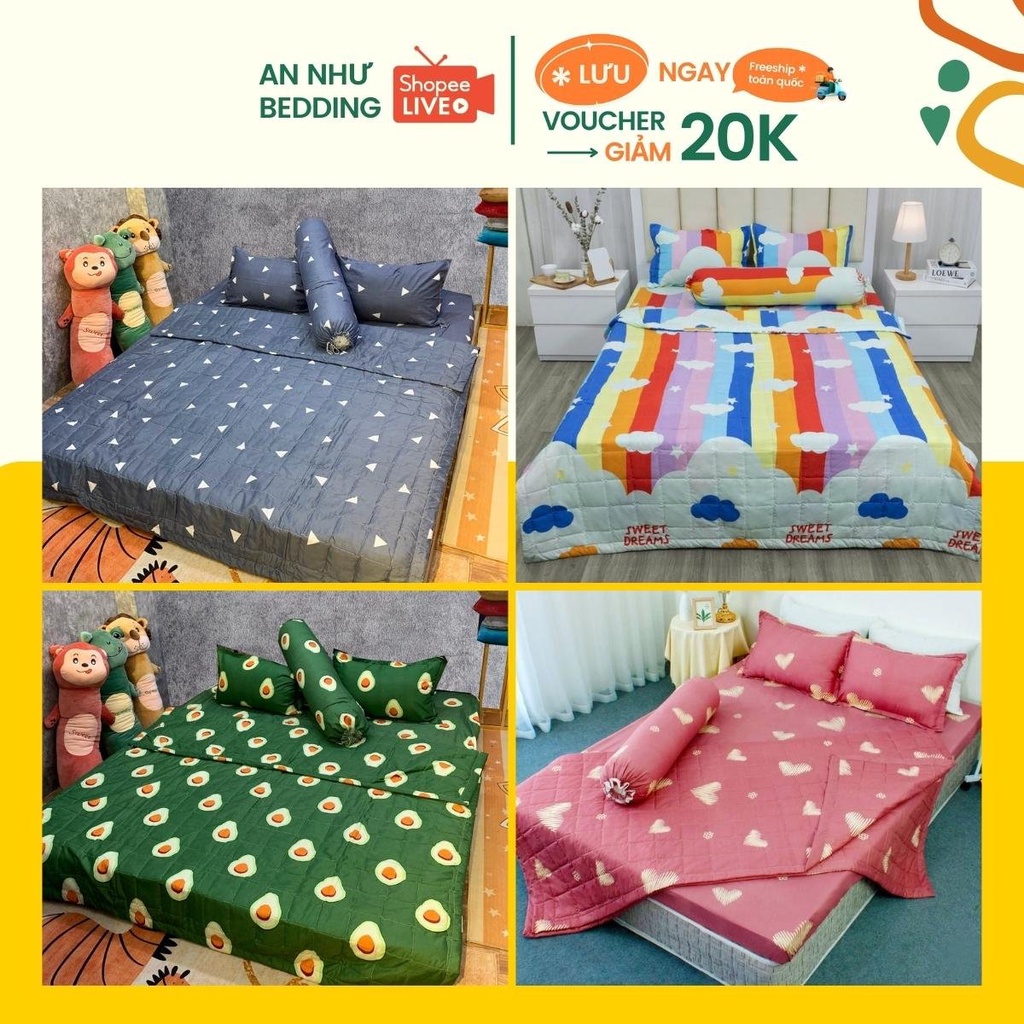 Bộ chăn HÈ ga gối đơn giản 02 cotton poly dủ 5 món An Như Bedding