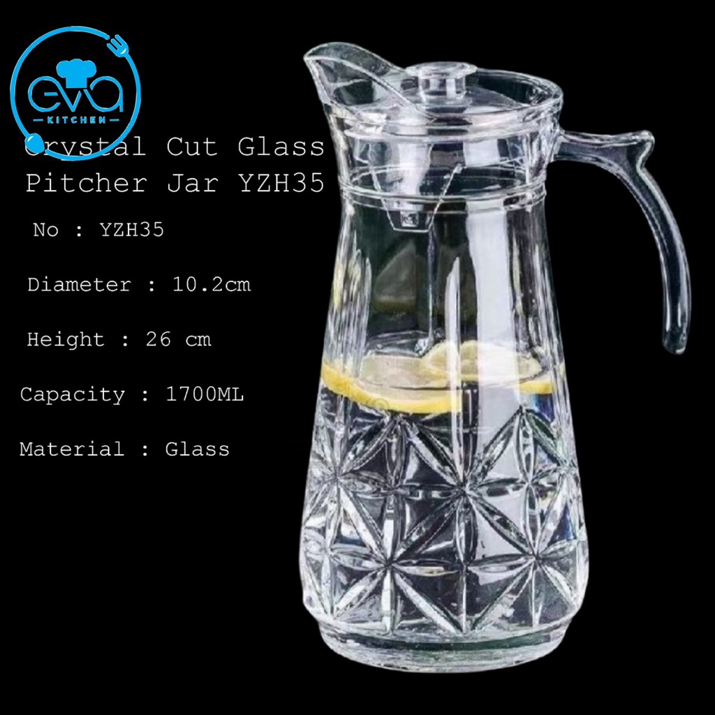 Bình Thuỷ Tinh Đựng Nước 1.7L Quai Cầm Miệng Rót Hoa Văn Pha Lê YZH35 Crystal Cut Glass Jar 1700ML