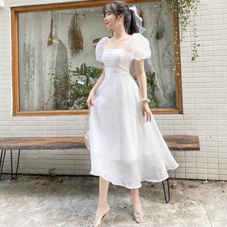 Đầm váy freesize trắng form dài tay bo