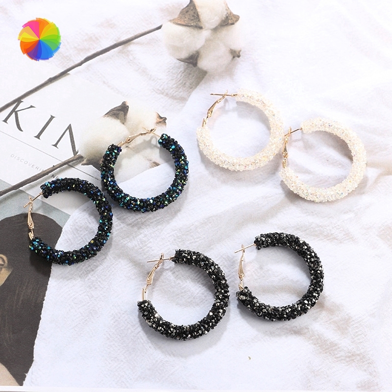Khuyên tai dáng tròn đính đá pha lê phong cách Bohemian dành cho phái nữ