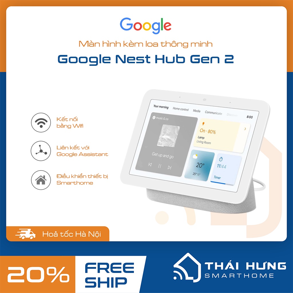 Google Nest Hub gen 2 - Loa thông minh tích hợp trợ lý ảo với màn hình 7 inch, hỗ trợ chuẩn Matter - Thread