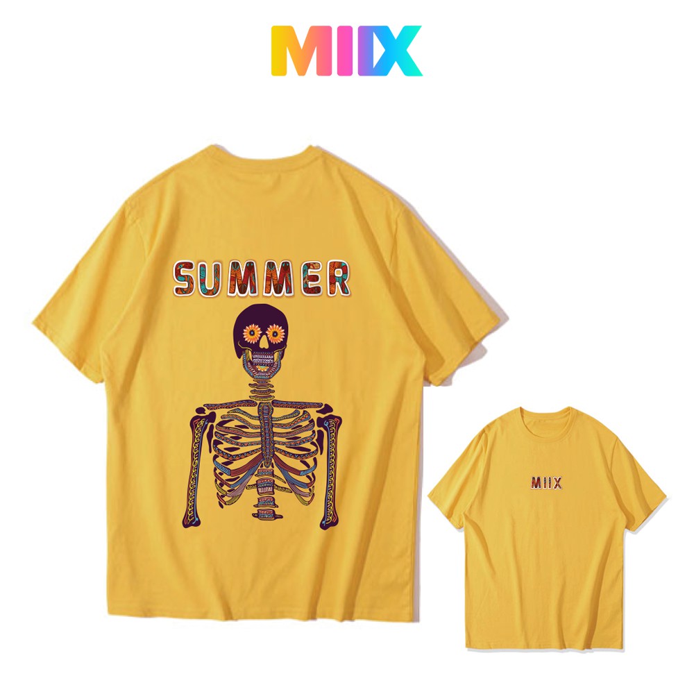 Áo thun nữ tay dài hoạt tiết chữ phối hình sinh động  unisex Miix basic tee màu vàng  MT019