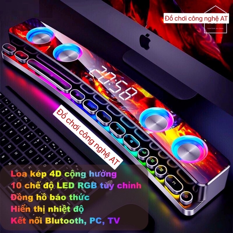 LOA BLUETOOTH CHUYÊN GAME MÁY TÍNH SOAIY SH39,LOA BLUETOOTH TRANG TRÍ MẶT GƯƠNG CÓ ĐỒNG HỒ ĐÈN LED RGB BẢO HÀNH 12 THÁNG
