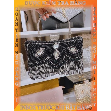 Ví nữ đi tiệc - clutch kim sa khoá đá có quai cầm chinhlay