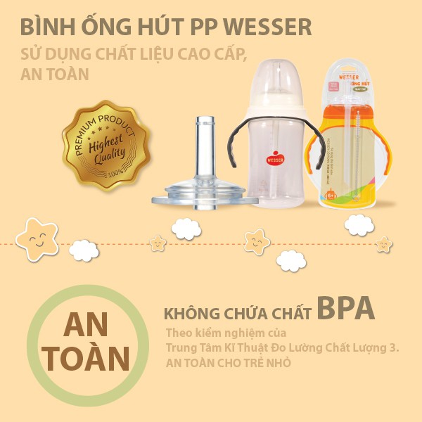 [CHÍNH HÃNG] Bình Ống Hút PP Wesser 260ml (Màu vàng)